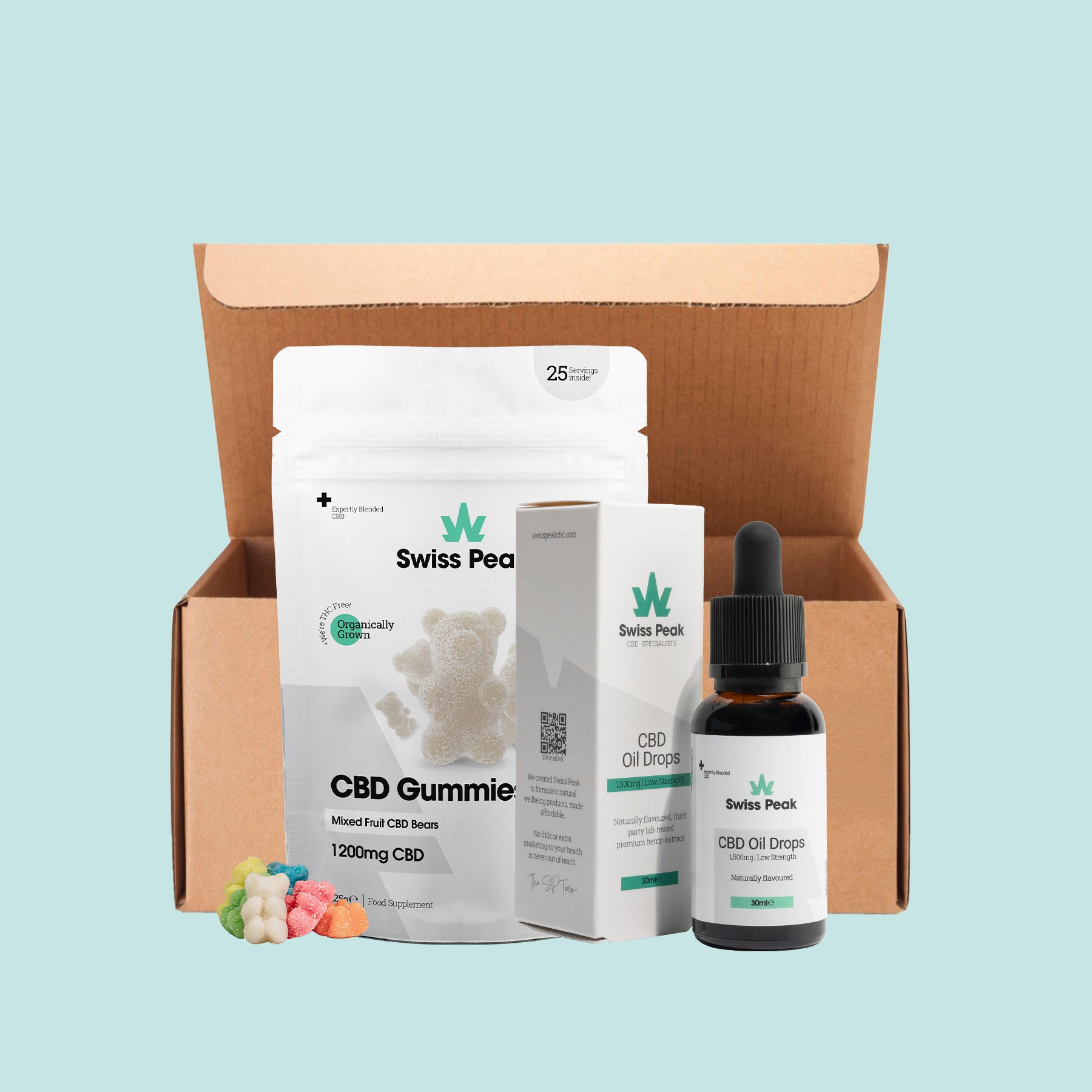 Swiss Peak Health CBD Starter Kit Bundle containing CBD Oil and CBD Gummy Bears